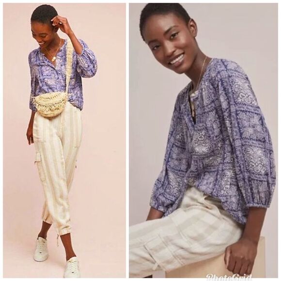 Anthropologie Akemi + Kin Coconino Button Up Top Paisley Patchwork Purple Sz M - Picture 1 of 11